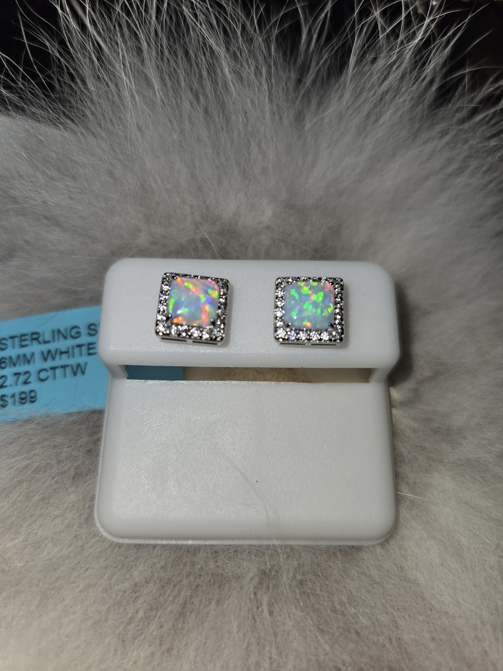 Opal Halo Stud Earrings With Moissonite Gems
